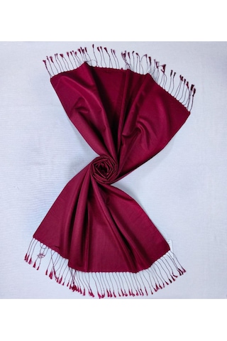 Mısırlı Eşarpları Çift Taraflı Düz Renk İpek Şal Açık Bordo