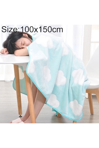 Sones Yaz İnce Mercan Flanel Ofis Uyku Battaniyesi, Boyut: 100x150cm Yeşil Bulutlar