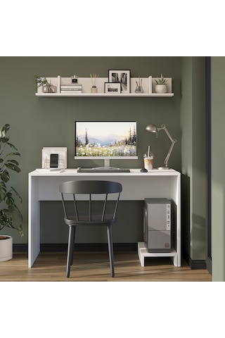 Mode Raflı Çalışma Masası , Çalışma Ofis Masası , Bilgisayar Masası Mat Beyaz