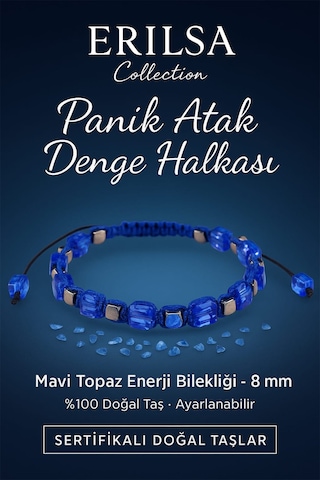 Sertifikalı Panik Atak Denge Halkası Mavi Topaz Doğal Taş 8 Mm Çok Renkli