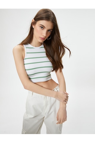 Koton Crop Atlet Bisiklet Yaka Kolsuz Slim Fit Ribanalı Haki Çizgili 4sal30076ık 4SAL30076IK8S7
