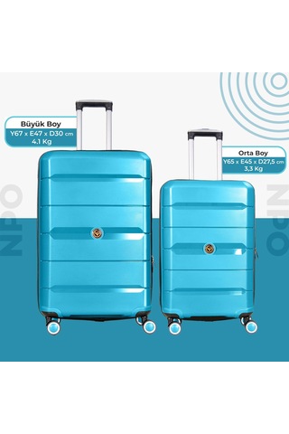 Npo Diamond Pp Polipropilen Büyük Ve Orta Boy 2li Kırılmaz Valiz Seti - Turkuaz Turkuaz