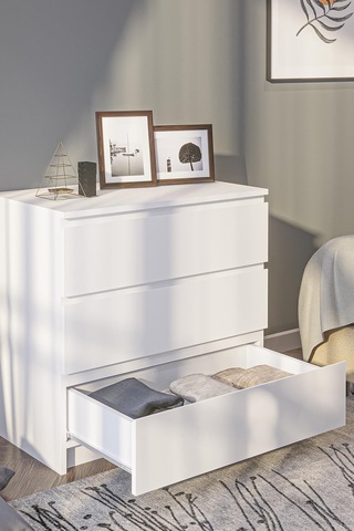 Derinkuyu 3 Çekmeceli Şifonyer Yatak Odası Bebek Odası Beyaz Beyaz