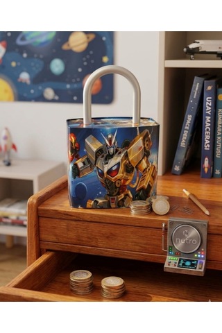 Kilit Şeklinde Dev Boy Kumbara 26x17 Cm Hediyelik Metal Kumbara Kapaklı Kolay Açılabilir Model 2 Li Tavşan Lacivert