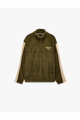 Koton Renk Bloklu Yarım Fermuarlı Yaka Polar Sweatshirt Haki 6wam70152mk Haki