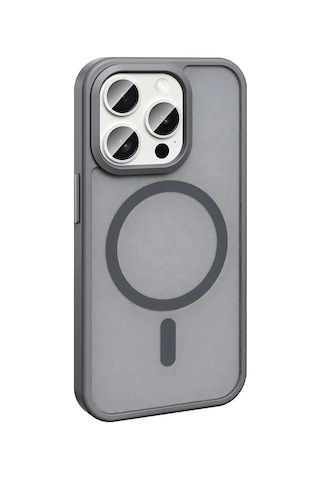 Apple Uyumlu iPhone 15 Pro Max Kılıf Magsafe Şarj Özellikli Mat Arka Yüzey Redclick Sio Kapak - Gri