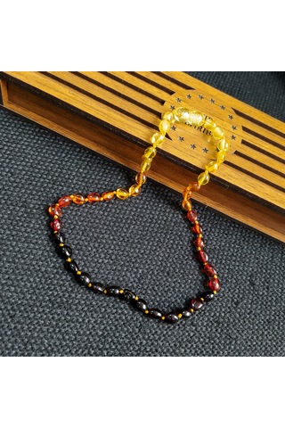 Sertifikalı Yassı Gökkuşağı 35 cm Kız Erkek Bebek Diş Kolyesi Altın