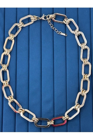 Premium Gümüş - Gold Renk Parlak Ve Şık Büyük Halkalı 316ll Çelik Unisex Zincir Kolye 45cm Çok Renkli