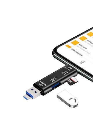 Go İthalat 5 İn 1 Çok Fonksiyonlu Usb 2.0 Micro Sd Kart Okuyucu - Usb/micro Usb/type-c Çıkışlı, Otg