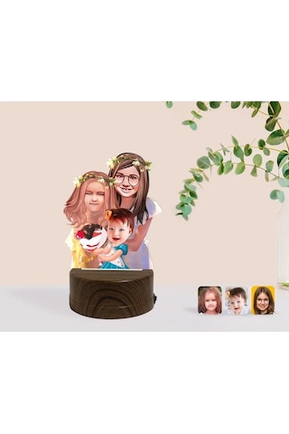 Kişiye Özel 3 Kardeş Karikatürlü Dekoratif 3D Biblo Led Işıklı Ge (483006944)