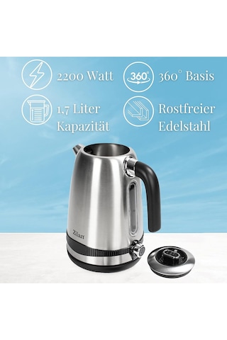 Paslanmaz Çelik Su Isıtıcısı 1,7 Litre %100 Bpa İçermez 2200 Watt Dijital Sıcaklık Göstergesi Sıcak T