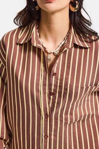 Itsbasic Kadın Kahve Çizgili S6-108 Oversize Rahat Kesim Gömlek