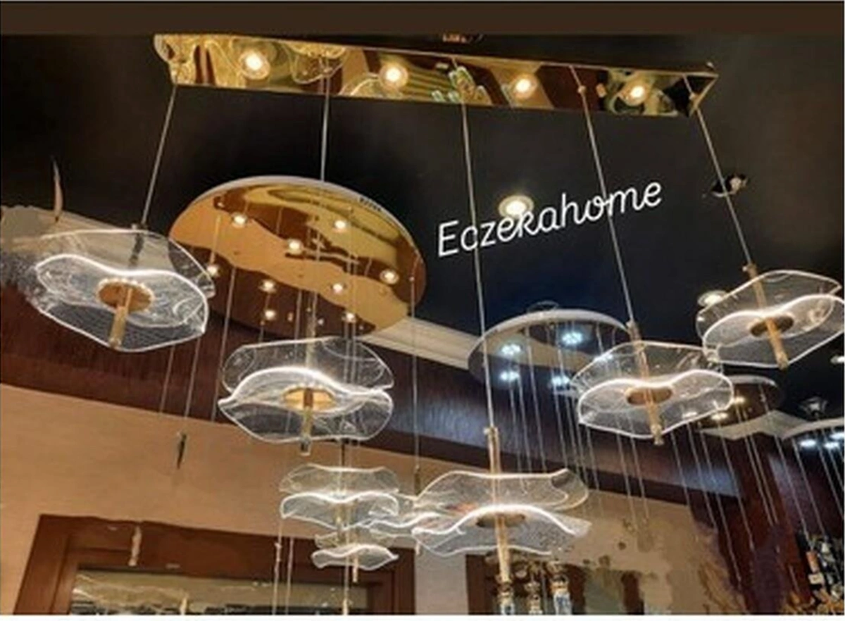 Masa Üstü Led Aydınlatmalı 5 Li Modern Avize Gol Mavi