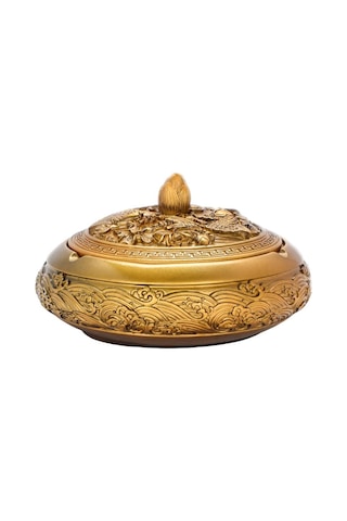 Homyl Kapaklı Dekoratif Kül Tablası Sigara Tutucu İç Altın Altın