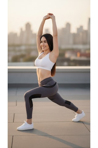 Kadın Füme Spor Kesit Detaylı Spor Tayt Füme