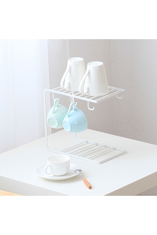 Yaleker 6 Kupa Asıcılı Demir Raf - Kahve Kupası Organizatörü, 24.5x15x23cm Kahverengi