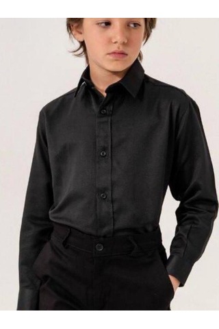 Erkek Çocuk Dik Yaka Gömlek-13846 Siyah