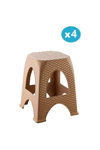 Omnipazar Sy-4666 Plastik Hasır Tabure Büyük Boy 4'lü Set Kahverengi