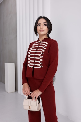 Mitodo Süvari Model Düğme Detaylı Likralı Standart Beden Triko Takım Bordo