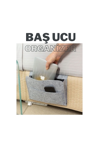 Yunusoğlu Home Baş Ucu Keçe Organizer Düzenleyici Gri
