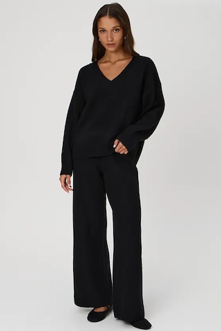Madmext Siyah V Yaka Oversize Kadın Triko Kazak Mg2149-siyah Siyah