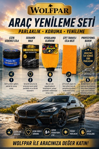 Araç Yenileme Seti Çizik Giderici Cila + Ceramic Wax + Uygulama Eldiveni + Çift Taraflı Cila Bezi