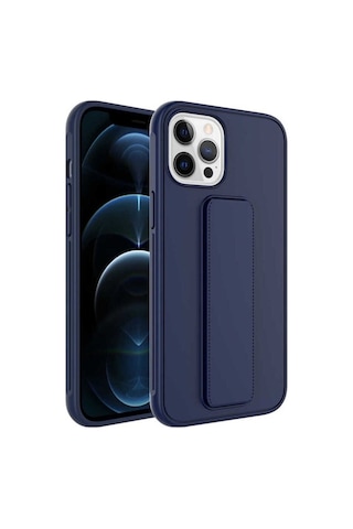 Apple Uyumlu iPhone 12 Pro Max Kılıf Zore Qstand Kapak Lacivert