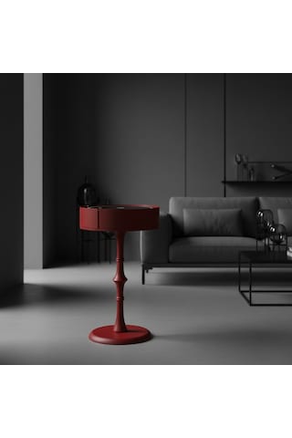 Eşyala. Bt Hoparlörlü, Kablosuz Şarj Özellikli ,akıllı Ahşap Sehpa Kırmızı 70x40 Cm Kırmızı Atlantik Çam