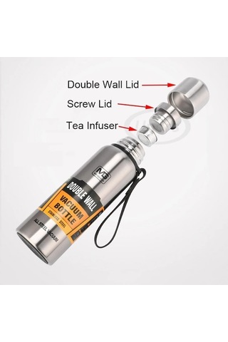 Novahub Büyük Kapasiteli Paslanmaz Çelik Termos Gümüş Kaplı Şişe 1000 Ml Gümüş