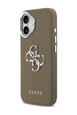 Apple Uyumlu iPhone 17 Kılıf Guess Lisanslı Grained 4g Metal Büyük Logolu Kapak Kahverengi Kahverengi
