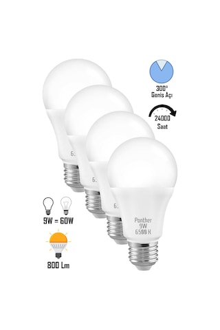 4 Adet 9w Beyaz Led E27 Ampul Tasarruflu Lamba 6500 K Beyaz Işık 800 Lümen 9w 60w