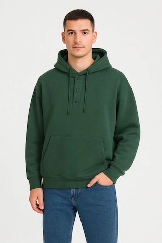 Mbb E-ticaret Erkek Kapüşonlu Hoodie Cepli Çıtçıtlı 3 İplik Pamuklu Sweatshirt - Haki
