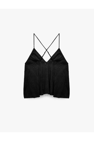 Koton Rahat Kalıp İnce Askılı V Yaka Dantelli Pijama Üstü Siyah 7wlk60009mk