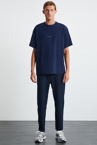 Grimelange Rıver Erkek Oversize Fit Bol Kesim Nakış Işlemeli Basic Örme Lacivert T-shirt Lacivert
