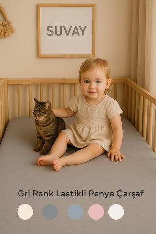 Gri Bebek Lastikli Çarşaf %100 Pamuklu Penye Park Yatak 60x120 - 70x110 - 70x120 - 70x130 - 70x140 - 80x130