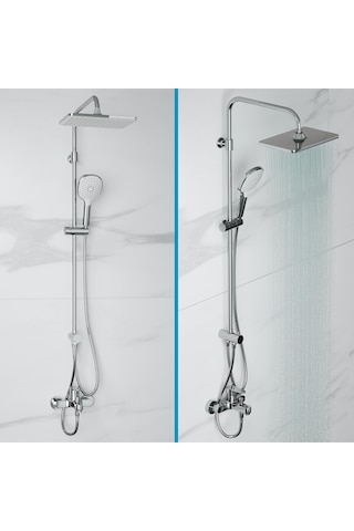 Adell Mode S Rain Duş Sistemi + Lento Banyo Bataryası 2 Parça Set Parlak Krom Krom