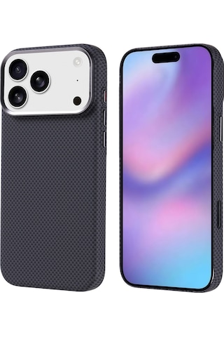 Techaks Apple Uyumlu iPhone 17 Pro Max Kılıf M-safe Şarj Özellikli Karbon Fiber Görünümlü Tchs Nekst Kapak - Siyah Siyah