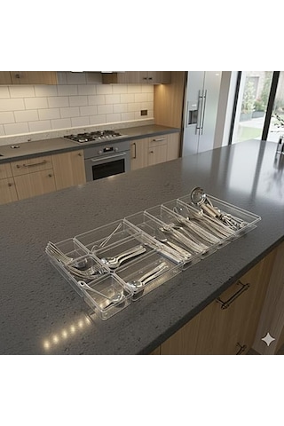 Modüler Organizer Set Mutfak Çekmece İçi Düzenleyici Çatal Kaşık Bıçak Organizeri Kristal 10'lu Set Açık Mavi