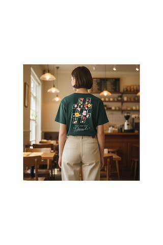 Urbantrendstore Unisex Çiçek Desen Flowers Anneler Günü Oversize Fit Rahat Geniş Salaş T-shirt Günlük Tişört Yeşil