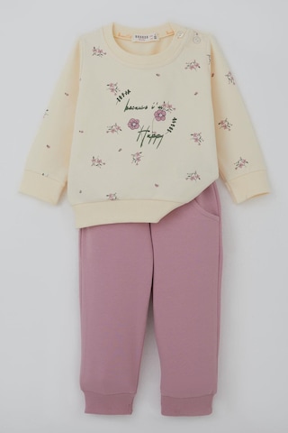 Breeze Kız Bebek Eşofman Takımı Pembe Çiçek Desenli 6 Ay-2 Yaş, Krem