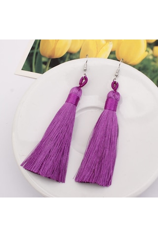 3 Çift Kadın Boho Moda Uzun Püskül Küpe Mor