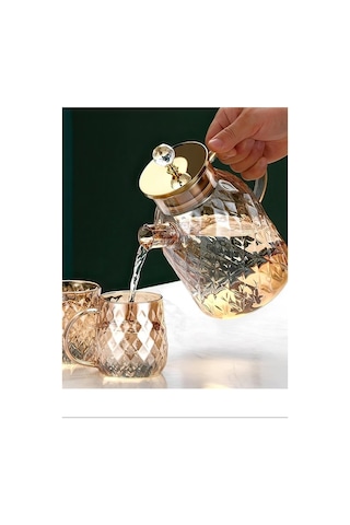 Kabartmalı Bambu Kapaklı Borosilikat Cam Demlik 1500ml Royaleks-cm-2005 Altın