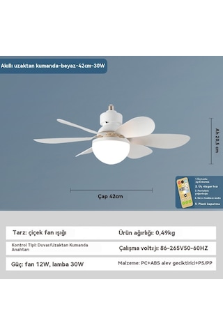 Altı Kanatlı Fan Işığı Yatak Odası Oturma Odası Işıklı Tavan Fanı