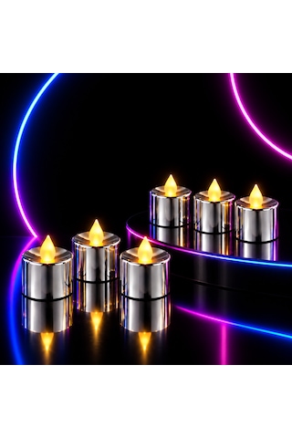 24 Adet Gümüş Gün Işığı Işıklı Tea Light Mum Gün Işığı Led Işıklı Mum Yılbaşı Noel Mumu Pilli Mum