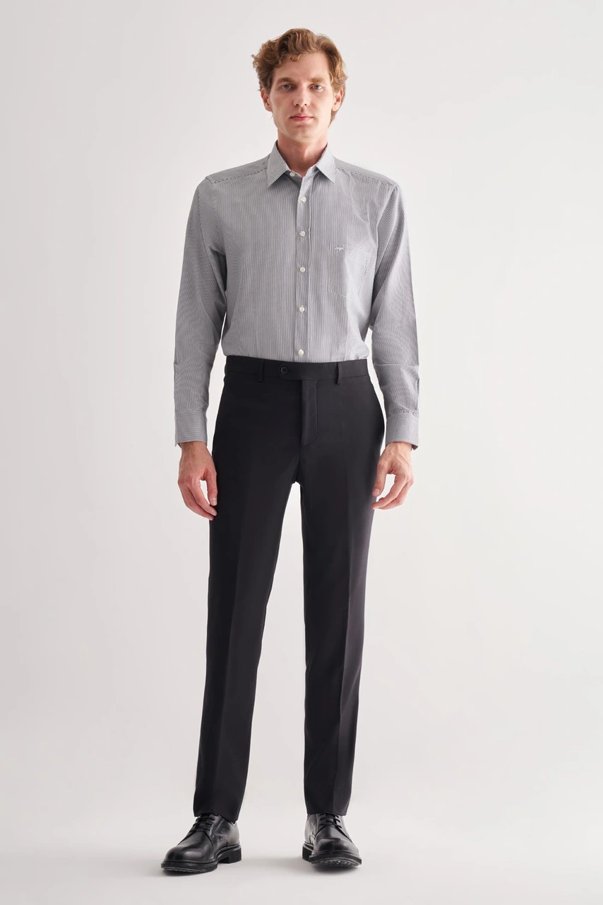 İmza Siyah Yan Cep Açık Paça Kendinden Desenli Slim Fit Esnek Pantolon 1003255151 Siyah