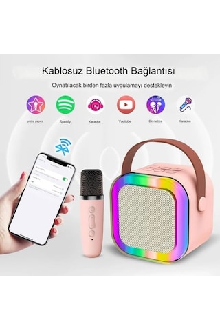 Rgb Işıklı Kablosuz Mikrofonlu Taşınabilir Bluetooth Hoparlör Kar