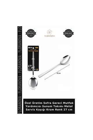 Özel Üretim Sofra Gereci Mutfak Yardımcısı Sunum Takımı Metal Servis Kaşığı Krom Renk 27 Cm