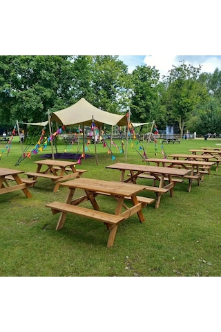 İahşap 6 Kişilik Ticari Tip Fırınlanmış Emprenyeli Ahşap Piknik Masası - 150 Cm Kahverengi
