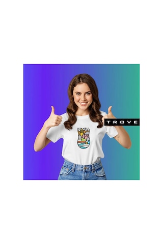 Tarzsokak Unısex Kadın Erkek Hediye Istanbul Yedi Tepe Baskılı Çay Bardak % 100 Pamuk Tasarım T-shirt Beyaz