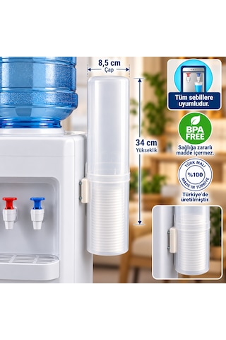 Şeffaf Sebil Bardaklığı 34 Cm 8,5 Cm Çap, Vidalı Montaj Aparatlı, Bpa İçermez
